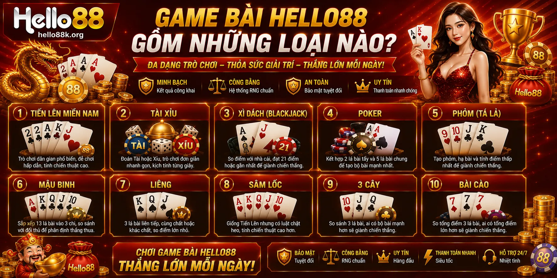 Game bài Hello88 gồm những loại nào?