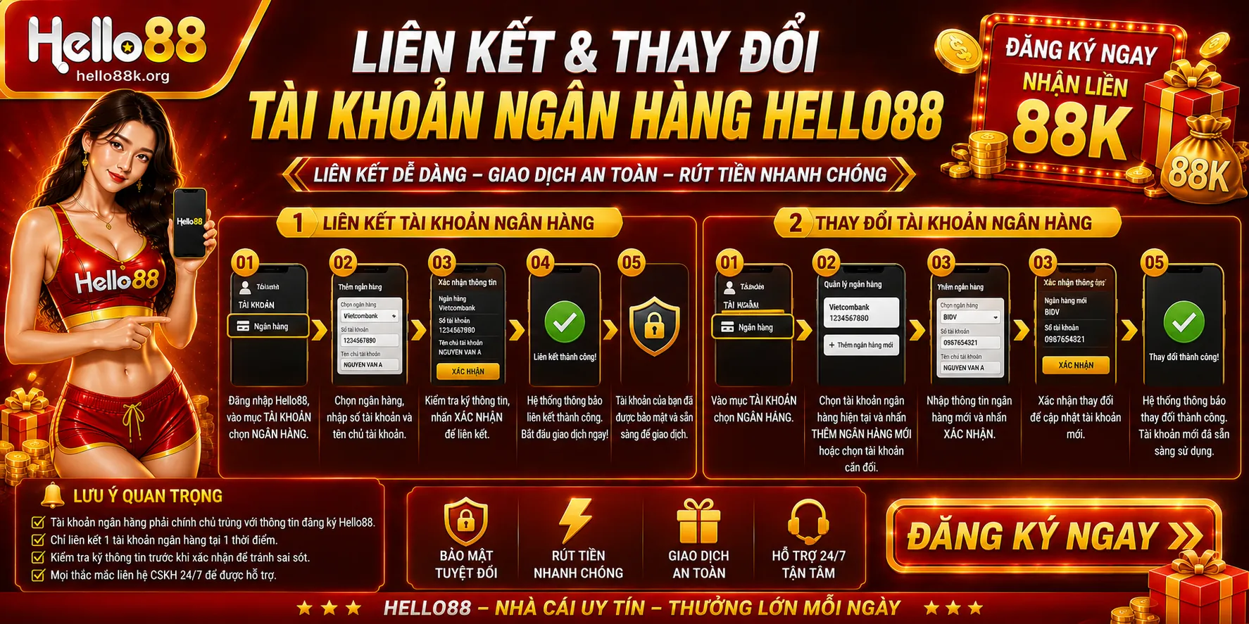 Liên Kết Và Thay Đổi Tài Khoản Ngân Hàng Hello88